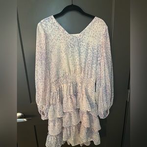 Colorful animal print dress with ruffle skirt and long sleeve